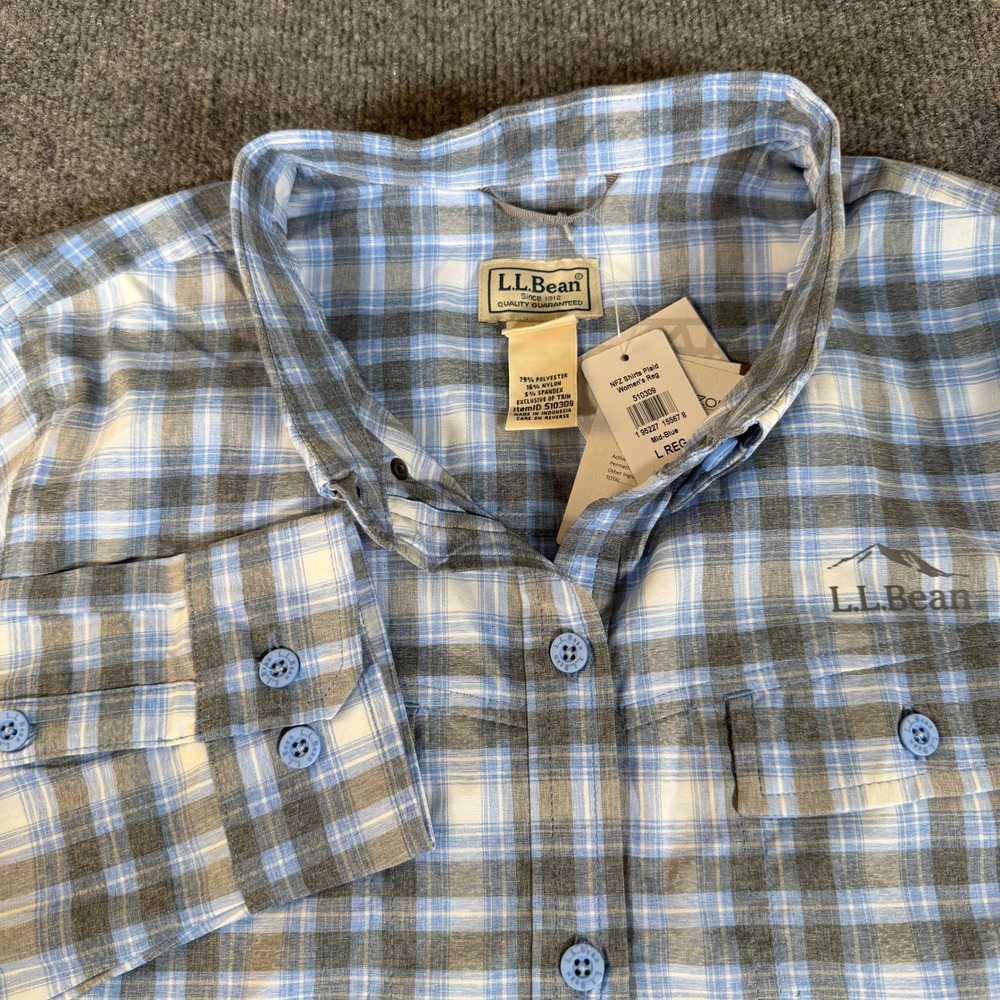 LL Bean No Fly Zone Plaid Shirt Blue Mens Hiking Fishing 510309 NEW